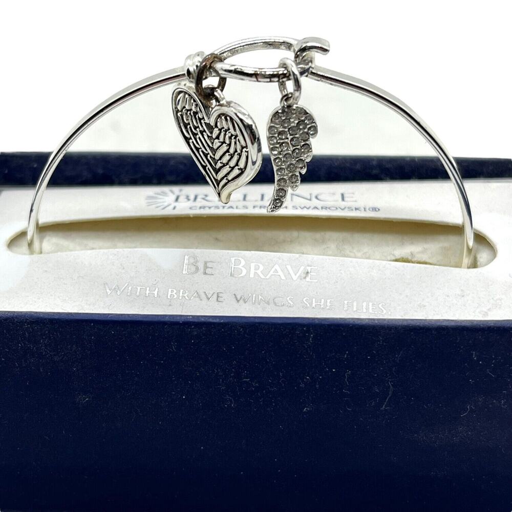 Brilliance Crystals Swarovski Bracelet Be Brave Silver Plate Angel Wing Heart